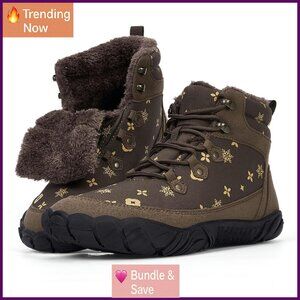 Women's Zero Drop Barefoot Hiking Boots Waterproof Snow Boots Wide Toe